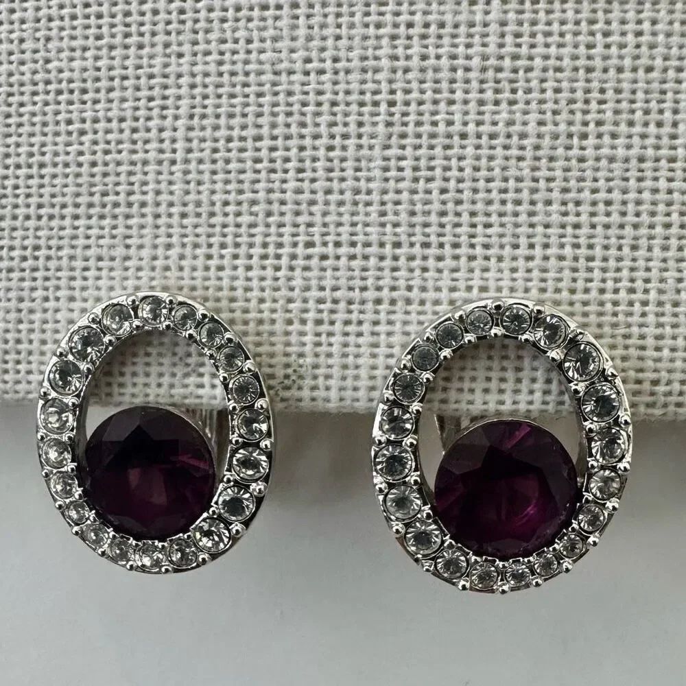 Vintage Swarovski Purple Crystal Clip-On Earrings